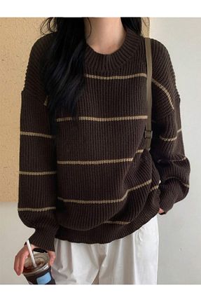 پلیور قهوه ای زنانه اورسایز Dier Moda - کد 874396184