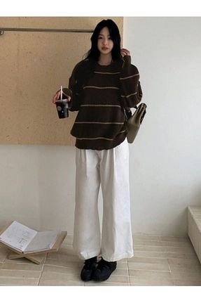 پلیور قهوه ای زنانه اورسایز Dier Moda - کد 874396184