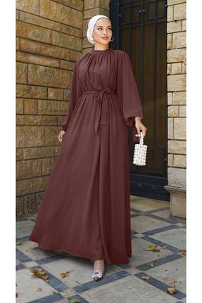 لباس حجاب قهوه ای زنانه اورسایز Nissra - کد 816438881
