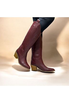 چکمه زرشکی زنانه چرم مصنوعی POTEEN - کد 808185781
