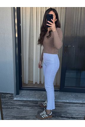 شلوار جین سفید زنانه رگولار Ferqane Xalilova - کد 874610855