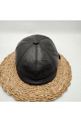 کلاه مشکی زنانه چرم خالص Sanalbolluk - کد 771957555