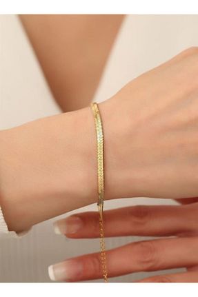 دستبند استیل (فولاد) زرد زنانه استیل ضد زنگ PLAUSİBLE - کد 874629344