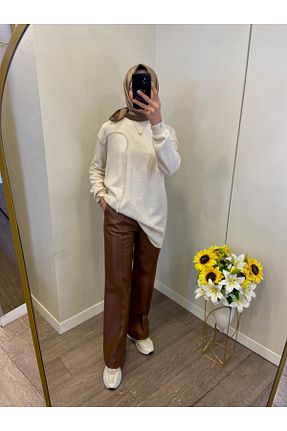 شلوار حجاب قهوه ای چرم مصنوعی MODA - کد 874752523