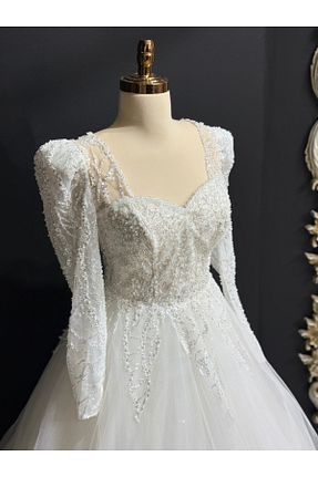 لباس عروس سفید زنانه توری Belinay - کد 874788030