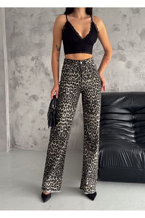 شلوار جین قهوه ای زنانه پاچه پهن Aida Fashion - کد 874787852