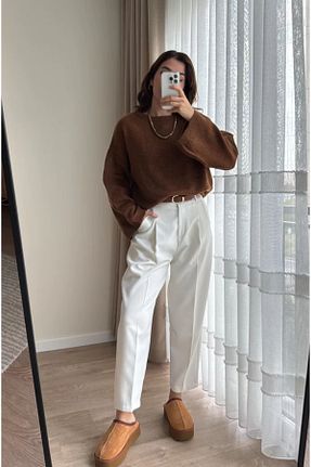 پلیور قهوه ای زنانه ساده FMN Moda - کد 874808992