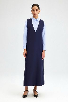 لباس حجاب سرمه ای زنانه اورسایز Touche Prive - کد 838207813