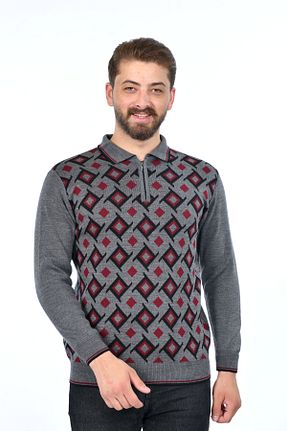 پلیور طوسی مردانه ساده Kamalı - کد 751499068