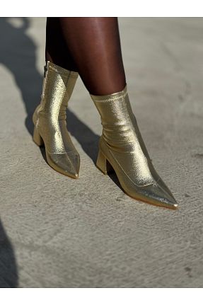 بوت / نیم بوت طلائی زنانه چرم مصنوعی moderno shoes - کد 874979354