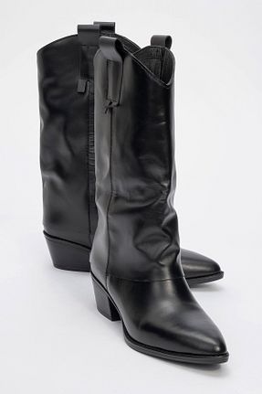 چکمه مشکی زنانه چرم خالص luvishoes - کد 875143944