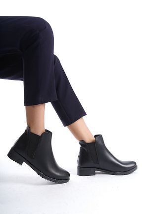 بوت / نیم بوت مشکی زنانه چرم مصنوعی Moda Değirmeni - کد 49640195