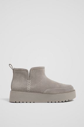 بوت / نیم بوت طوسی زنانه چرم مصنوعی Stradivarius - کد 873243200