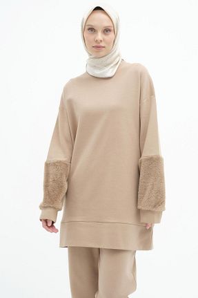 ست بالاتنه و پائین تنه حجاب بژ زنانه رگولار Tuğba - کد 873269889