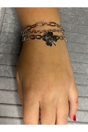 دستبند جواهر متالیک زنانه برنجی HerşeyVarBurda - کد 873281558