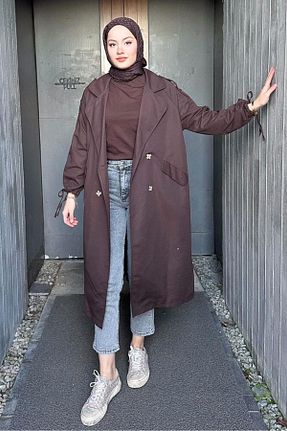 ترنچکت حجاب قهوه ای زنانه بدون آستر Oven - کد 848502301