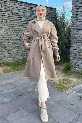 ترنچکت حجاب قهوه ای زنانه بدون آستر Oven - کد 848503007