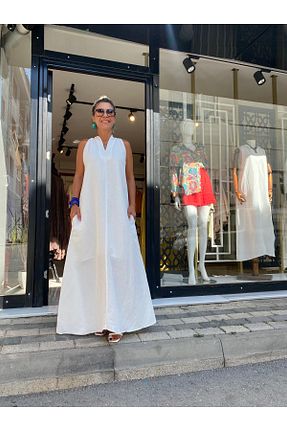 لباس سفید زنانه کتان özlem adaşoğlu boutique - کد 873306079