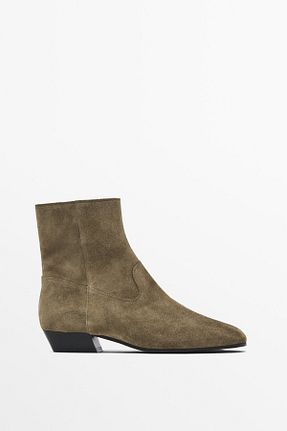 بوت / نیم بوت خاکی زنانه چرم خالص Massimo Dutti - کد 873337567