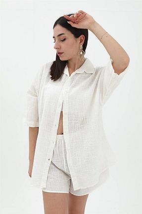 ست بالاتنه و پائین تنه نباتی زنانه کتان GIDY - کد 873351189
