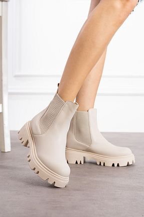 بوت / نیم بوت بژ زنانه چرم مصنوعی HKM shoes - کد 854659468