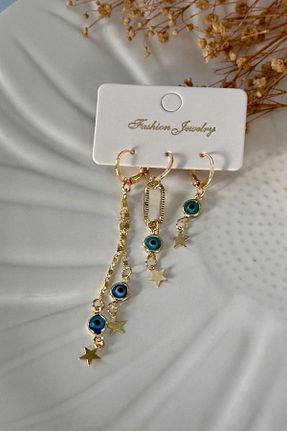 گوشواره جواهر طلائی پوشش لاکی Trendy Butik - کد 817899737