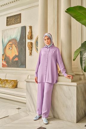 ست بالاتنه و پائین تنه حجاب بنفش زنانه رگولار Tuğba - کد 873395636