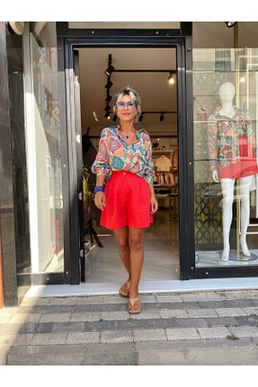 شلوارک و برمودا قرمز زنانه فاق بلند özlem adaşoğlu boutique - کد 873621963