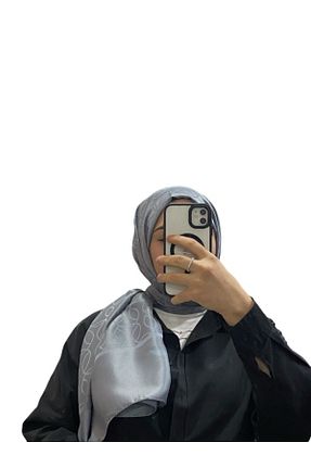 روسری طوسی کرپ ساتن ابریشم şehri şal - کد 873683004