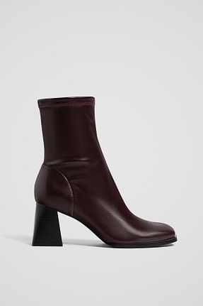 بوت / نیم بوت زرشکی زنانه پلی اورتان Stradivarius - کد 873734224
