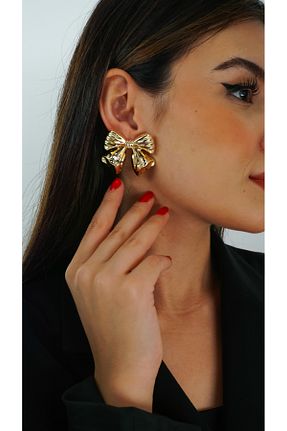 گوشواره جواهر زرد برنجی TRENDTAKI - کد 873737346