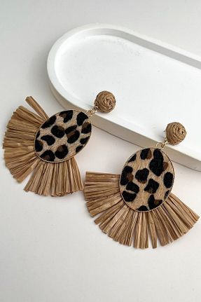گوشواره جواهر قهوه ای حصیر Modex - کد 873775948