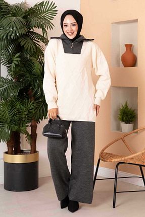 ست بالاتنه و پائین تنه حجاب نباتی زنانه رگولار EBRUTESETTÜR - کد 873763843