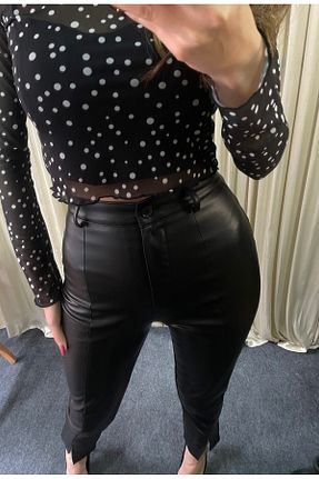 شلوار مشکی زنانه چرم مصنوعی MY DEPO - کد 873764049