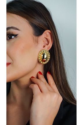 گوشواره جواهر زرد برنجی TRENDTAKI - کد 873759719
