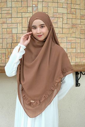 روسری قهوه ای شیفون Hasna Tesettür - کد 865795246