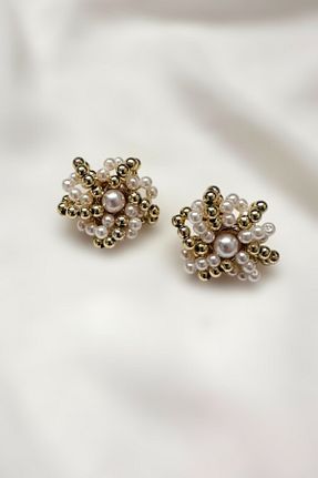 گوشواره جواهر طلائی مروارید PETEK AKSESUAR - کد 866999589