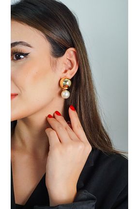 گوشواره جواهر زرد برنجی TRENDTAKI - کد 873799733