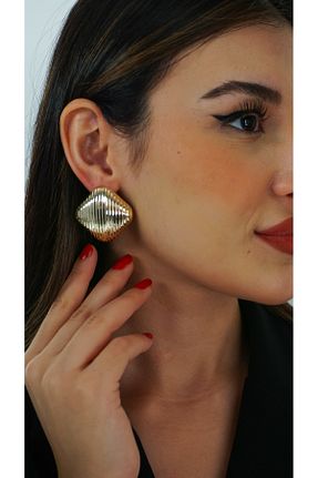 گوشواره جواهر زرد برنجی TRENDTAKI - کد 873912801
