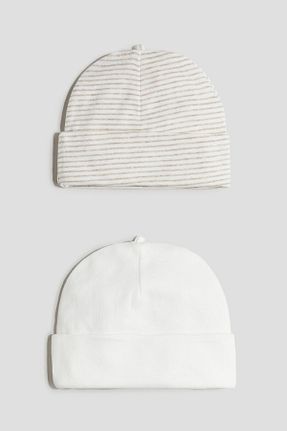 کلاه پشمی سفید بچه گانه پنبه ای H&M - کد 855446887