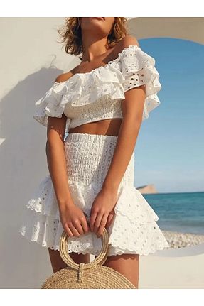 ست بالاتنه و پائین تنه سفید زنانه بافتنی FASHION COCKTAIL - کد 874045616