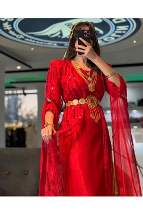 لباس مجلسی و فارغ التحصیلی قرمز زنانه ابریشم SOLİN YÖRESEL - کد 874101649