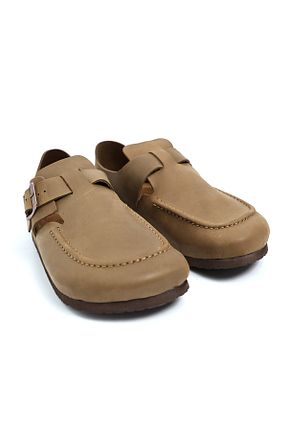 دمپائی خاکی زنانه چرم خالص Akman Leather - کد 874176637