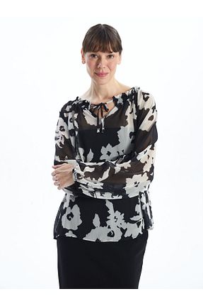 بلوز مشکی زنانه گلدار LC Waikiki - کد 858158272