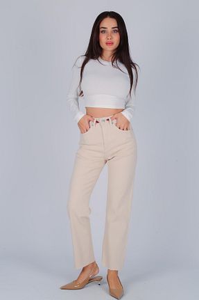شلوار جین بژ زنانه پاچه لوله تفنگی FACETTE - کد 874209437