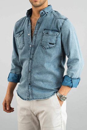 پیراهن آبی مردانه تنگ bombe - کد 874207626