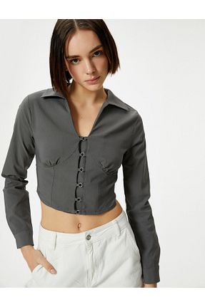 بلوز طوسی زنانه ساده Koton - کد 799643020