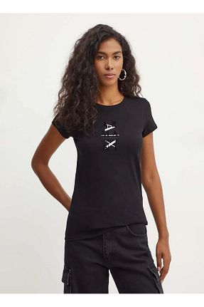 تیشرت مشکی زنانه پنبه ای Armani Exchange - کد 874373407