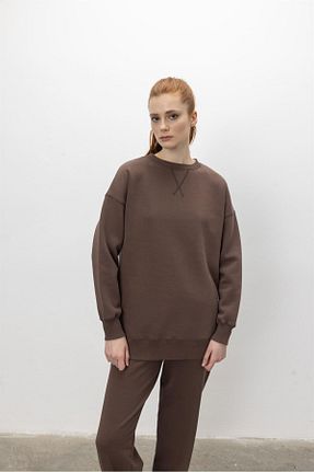 سوئیشرت قهوه ای زنانه ساده TUBİA - کد 736002763