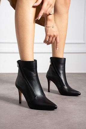 بوت / نیم بوت مشکی زنانه چرم خالص Podyum shoes - کد 874384901